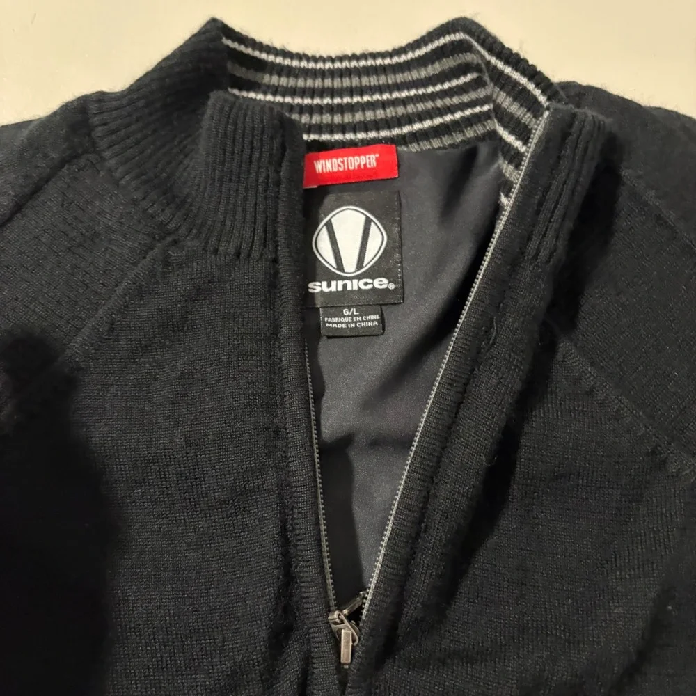 Sunice Windstopper Mens L 1/4 Zip Golf Sweater Black 100% Wool‎ Lined Pullover